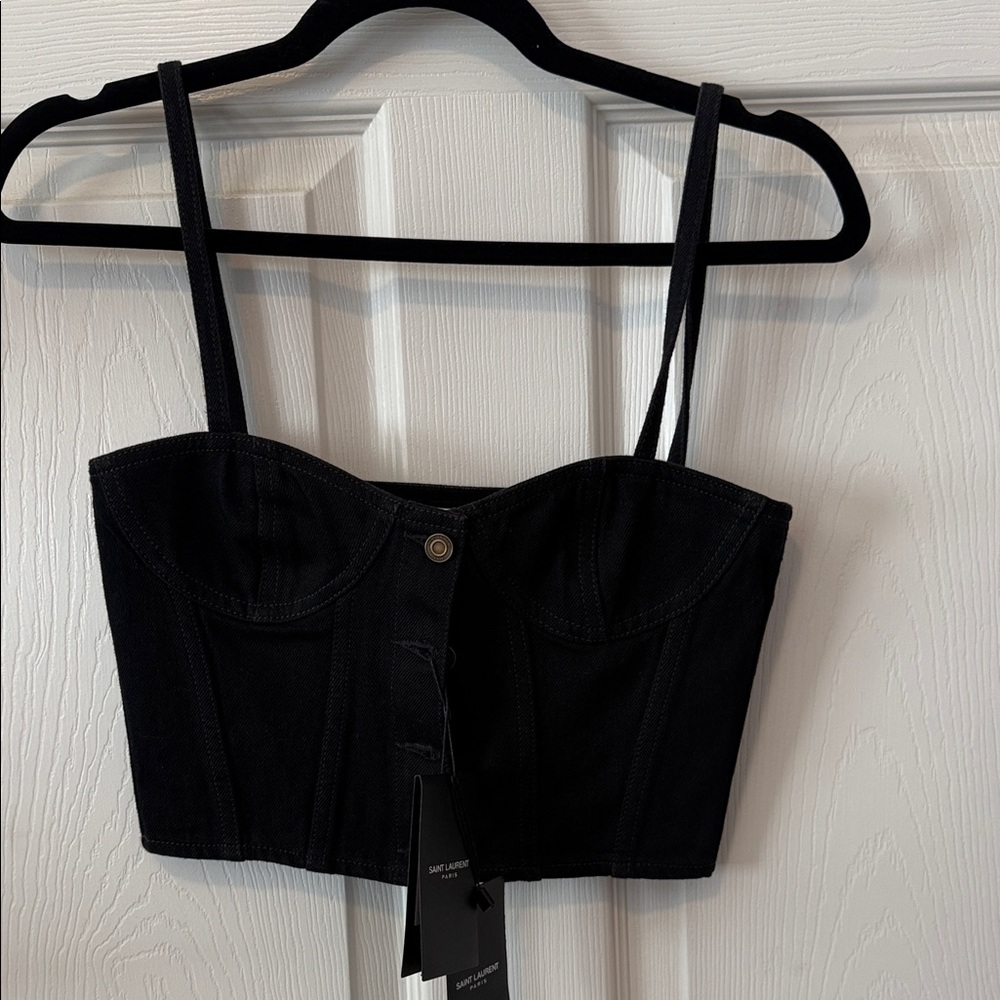 Saint Laurent Black Structured Bustier Crop Top